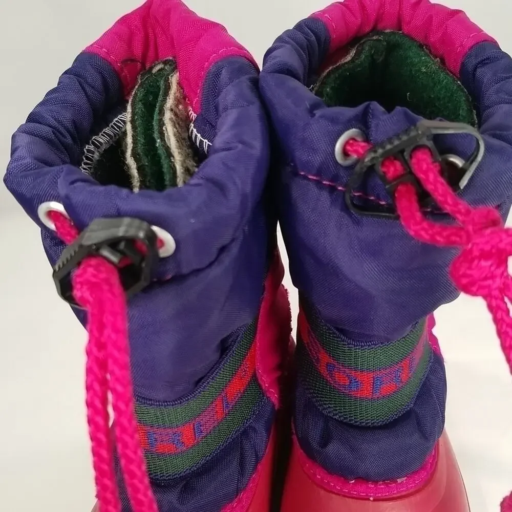 Sorel Baby SZ 7 Pink Purple Pull on Winter Boots Drawstring Removable Liners